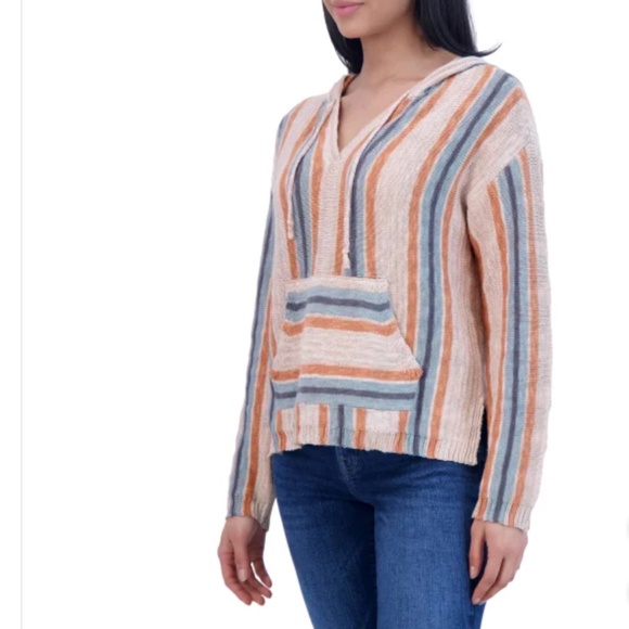 Sale 🎈NEW Lucky Brand Baja Beach Stripe Pullover Women’s Knit Hoodie - Picture 7 of 11